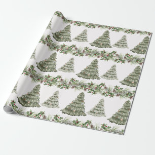 Papier Cadeau Aquarelle festive Arbres de Noël en hiver