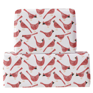Papier Cadeau Aquarelle Festive Cardinal Bird