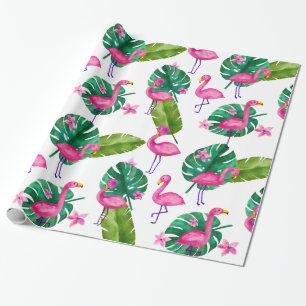 Papier Cadeau Aquarelle Flamant rose rose Feuille tropical Motif