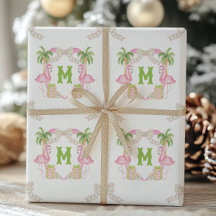 Papier Cadeau Aquarelle Flamant rose rose Monogramme Crest