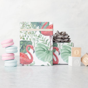 Papier Cadeau Aquarelle flamants roses et feuilles
