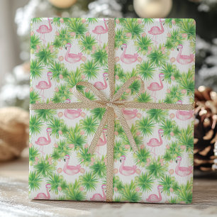 Papier Cadeau Aquarelle Flamants roses roses et Noël Garland