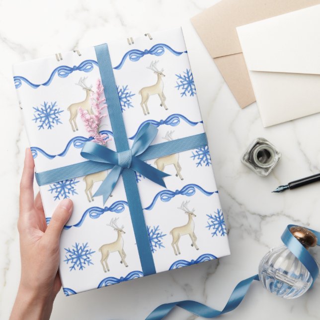 Papier Cadeau Aquarelle Flèches bleues avec rennes (Cadeaux)