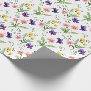 Papier Cadeau Aquarelle Fleur Jaune Rose Violet Printemps Été