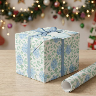 Papier Cadeau Aquarelle Fleur Sauvage Bleu Vert
