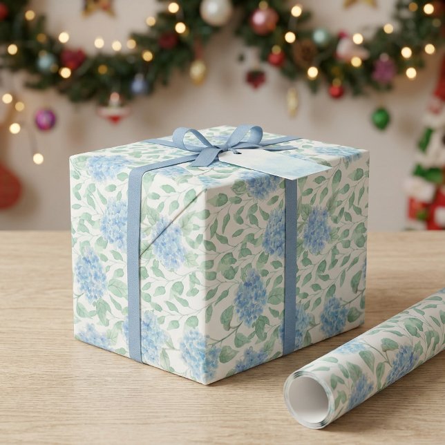 Papier Cadeau Aquarelle Fleur Sauvage Bleu Vert (Blue Green Wildflower Watercolor Wrapping Paper)