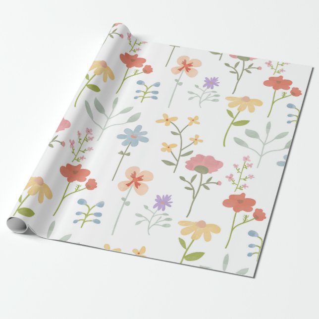 Papier Cadeau Aquarelle Fleur sauvage motif floral (Déroulé)