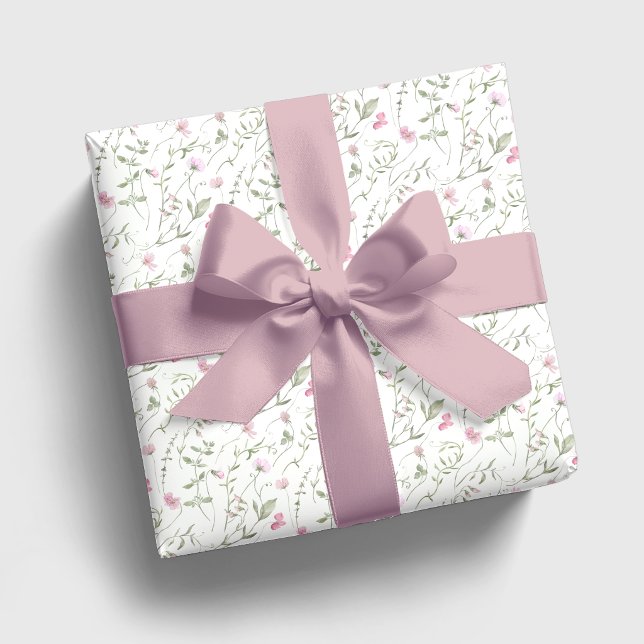 Papier Cadeau Aquarelle Fleur Sauvage Rose (Créateur téléchargé)