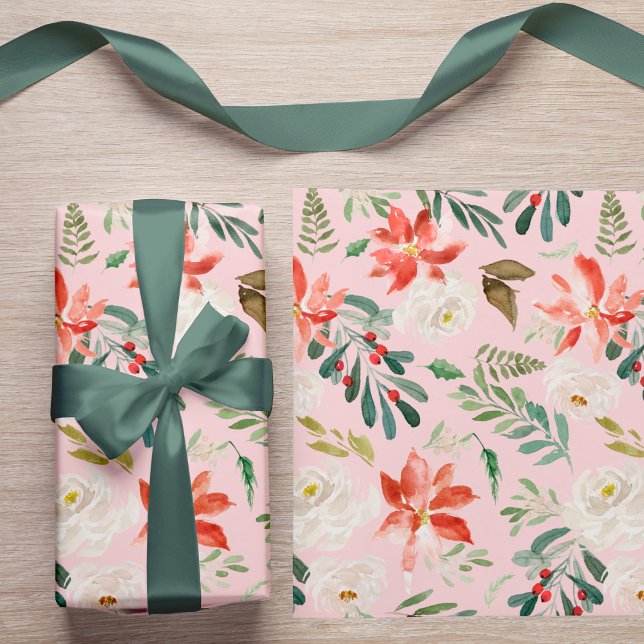 Papier Cadeau Aquarelle Fleurs d'hiver Fleurs d'Hiver Fruits cre (The ribbon can be purchased separately - please see the collection)