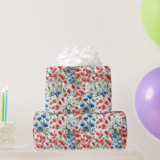 Papier cadeau aquarelle fleurs sauvages poppy dais