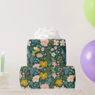 Papier Cadeau Aquarelle floral botanique jaune blanc vintage