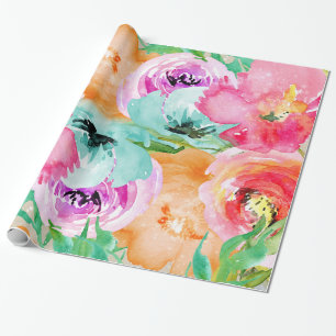 Papier Cadeau Aquarelle florale colorée lumineuse moderne chic