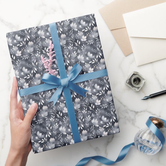 Papier Cadeau Aquarelle florale grise (Cadeaux)