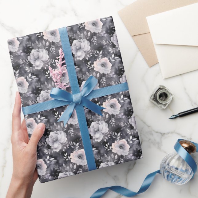 Papier Cadeau Aquarelle florale grise (Cadeaux)