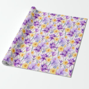 Papier Cadeau Aquarelle florale - Jaune et pourpre - Daffodiques