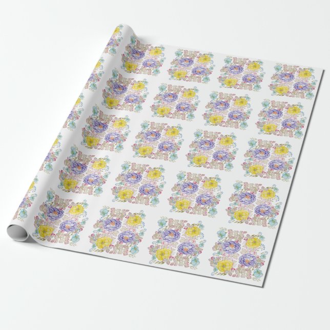 Papier Cadeau Aquarelle florale motif élégant (Déroulé)