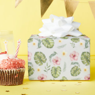 Papier Cadeau Aquarelle florale rose clair gris élégant