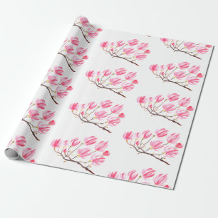 Papier Cadeau Aquarelle florale rose Magnolia élégant Vintage