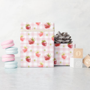 Papier Cadeau Aquarelle Fraise Plaid Motif rose