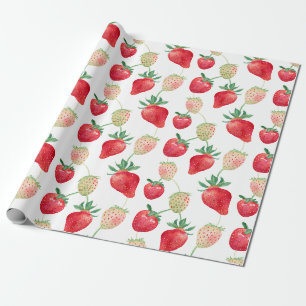 Papier Cadeau Aquarelle Fraises rouge et blanche