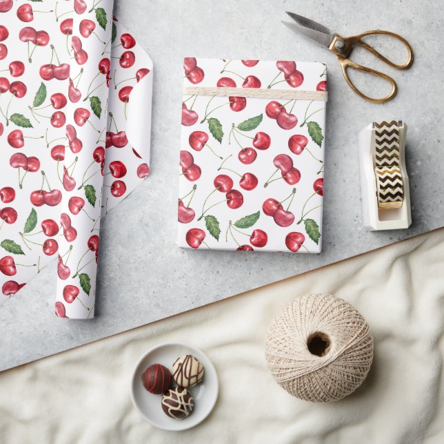 Papier Cadeau Aquarelle Fruit rouge cerise (Artisanat)
