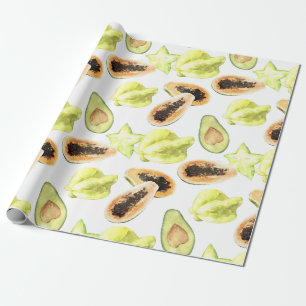 Papier Cadeau Aquarelle Fruits exotiques comestibles Monogramme