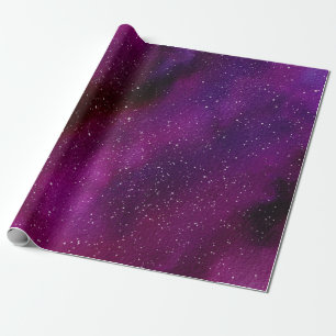 Papier Cadeau Aquarelle Galaxies rose violet
