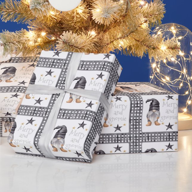 Papier Cadeau Aquarelle Gnome d'hiver sur Buffalo chèque Noël (Vacances)