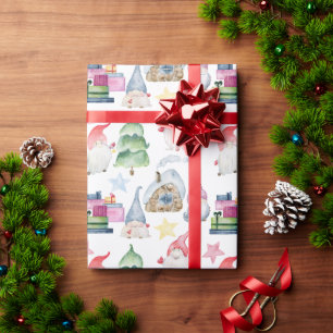 Papier Cadeau Aquarelle gnomes de Noël