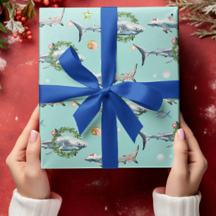 Papier Cadeau Aquarelle Grand requin blanc Reef Noël