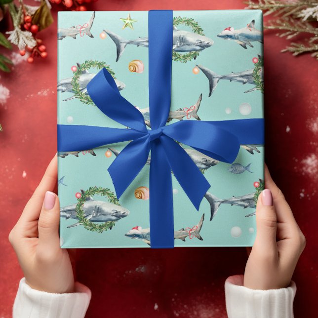 Papier Cadeau Aquarelle Grand requin blanc Reef Noël (Créateur téléchargé)