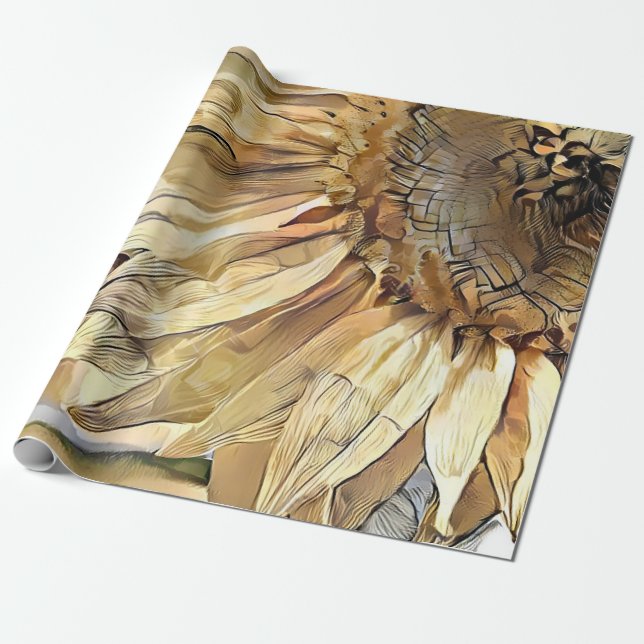 Papier Cadeau Aquarelle Grand Tournesol Jaune Collection élégant (Déroulé)