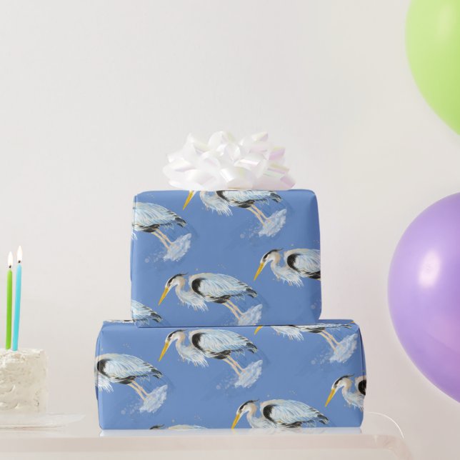 Papier Cadeau Aquarelle Great Blue Heron Bird Motif naturel (Cadeaux de fête)