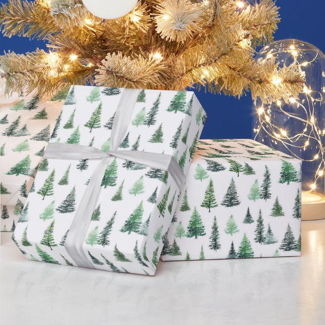 Papier Cadeau Aquarelle Green Trees Motif forestier (Vacances)