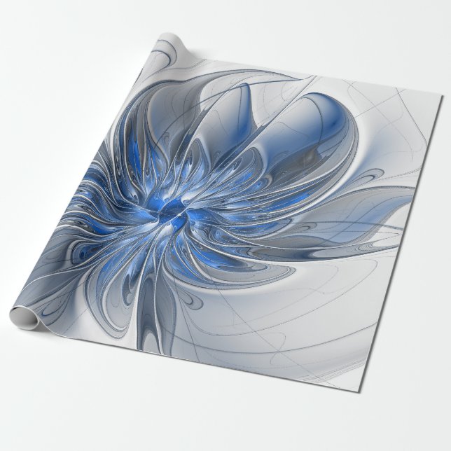 Papier Cadeau Aquarelle gris bleu Abstrait Fractal Art Flower (Déroulé)