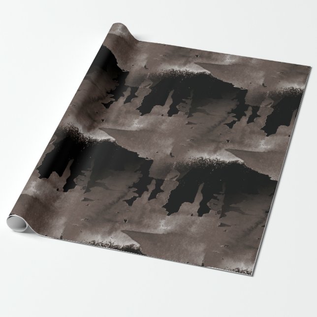 Papier Cadeau Aquarelle grise Arbres forestiers (Déroulé)