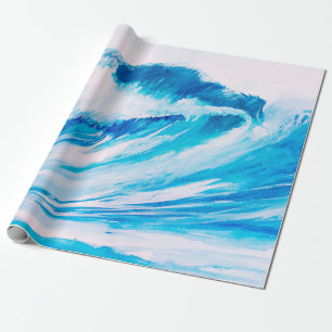 Papier Cadeau aquarelle hautes vagues océaniques couleur blumari