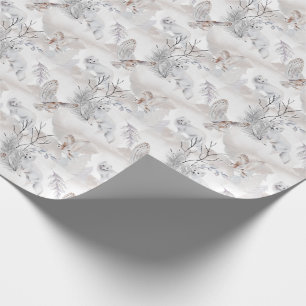 Papier Cadeau Aquarelle hiver Chouette blanche Motif renard de n