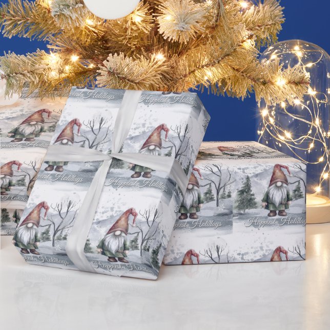 Papier Cadeau Aquarelle hiver Gnome de Noël (Vacances)