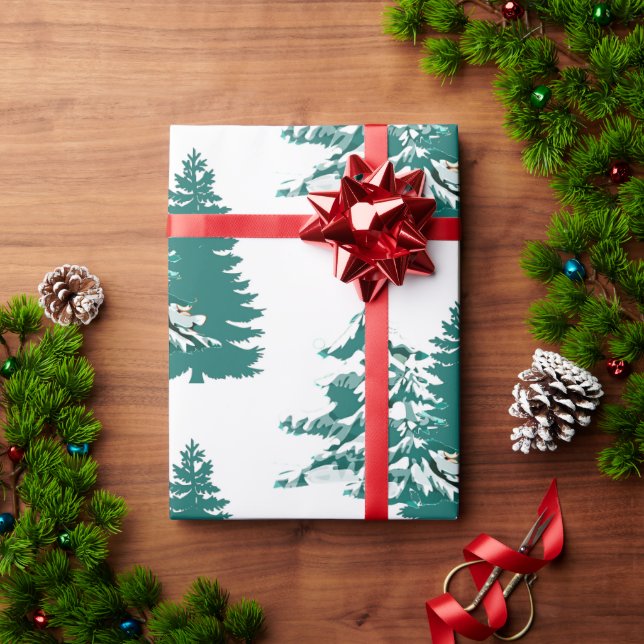 Papier Cadeau Aquarelle hiver Noël Bois Arbres (Cadeau de vacances)