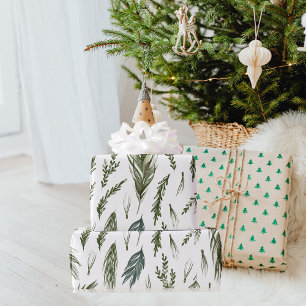 Papier Cadeau Aquarelle Hiver Vert Motif sans couture