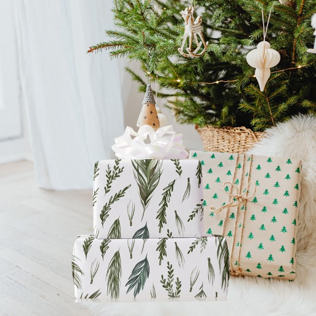 Papier Cadeau Aquarelle Hiver Vert Motif sans couture (Créateur téléchargé)