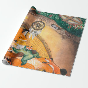 Papier Cadeau aquarelle illustration d'un renard de chevreau sur