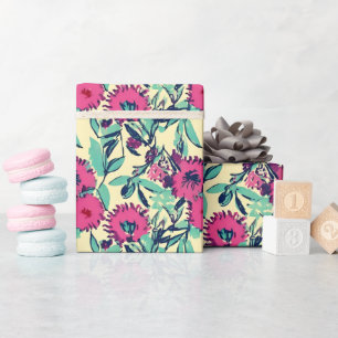 Papier Cadeau Aquarelle inspirée rose + vert Botanique Floral