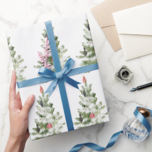 Papier Cadeau Aquarelle joli sapin de Noël Papier d'enveloppemen