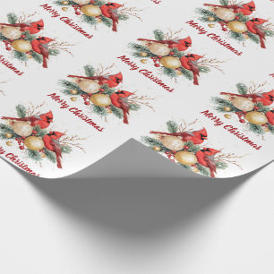 Papier Cadeau Aquarelle Joyeux Noël Cardinal rouge & Berries