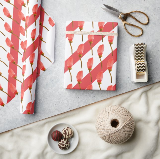 Papier Cadeau Aquarelle main peint rouge pavot floral (Artisanat)