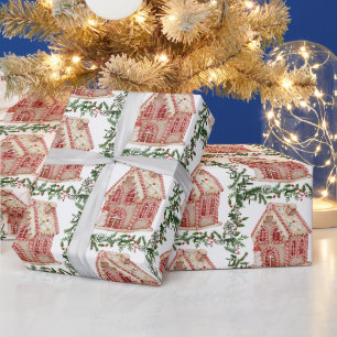 Papier Cadeau Aquarelle Maison de pain d'épices de Noël