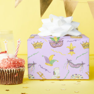 Papier Cadeau Aquarelle Mardi Gras Masques King Cake Crown