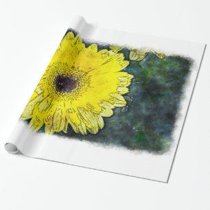 Papier Cadeau Aquarelle marguerite sur blanc large